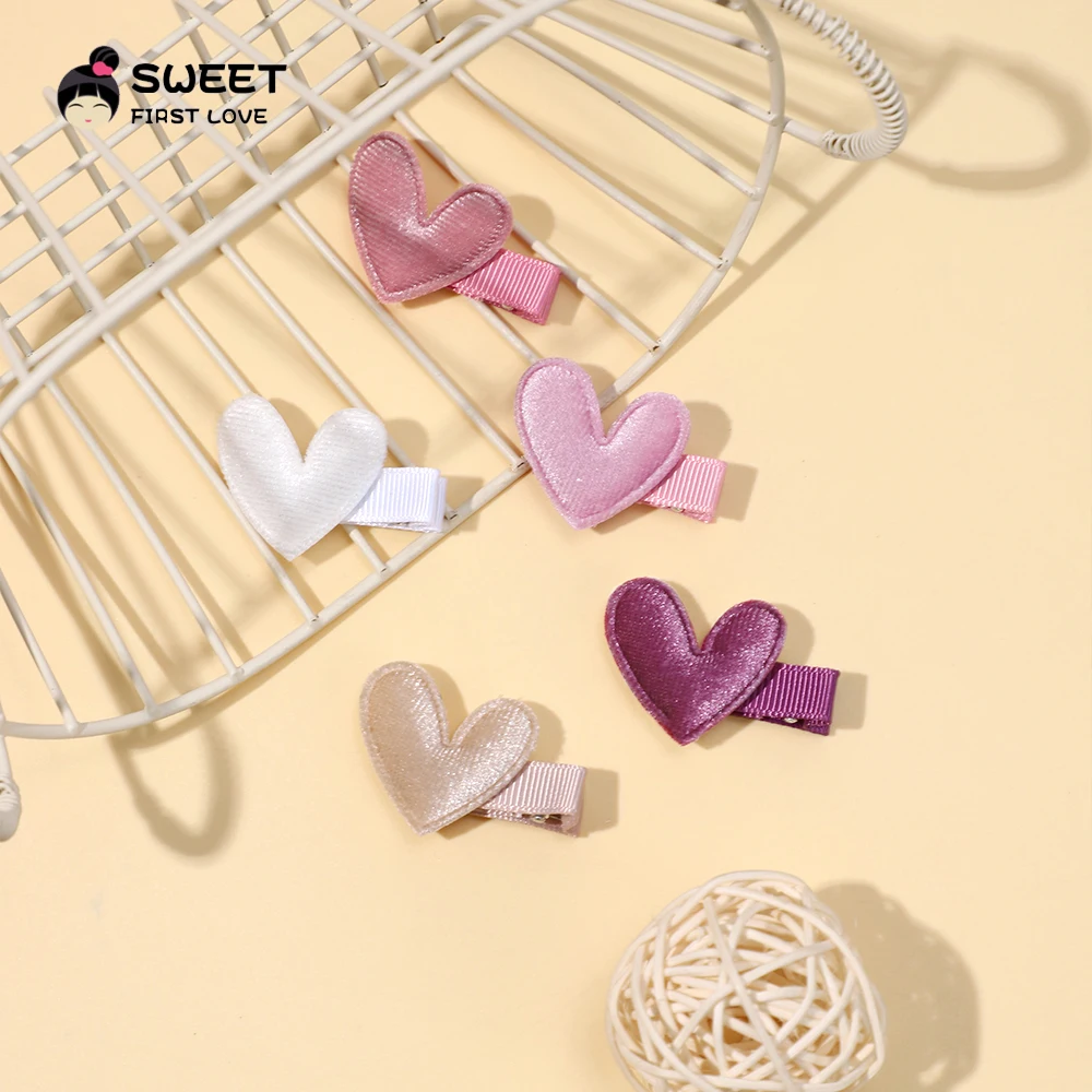 5Pcs/Set Baby Girls Heart Hair Clips Soft Velvet Hairpin For Kids Handmade Fully Lined Barrettes Children Hair Accessories