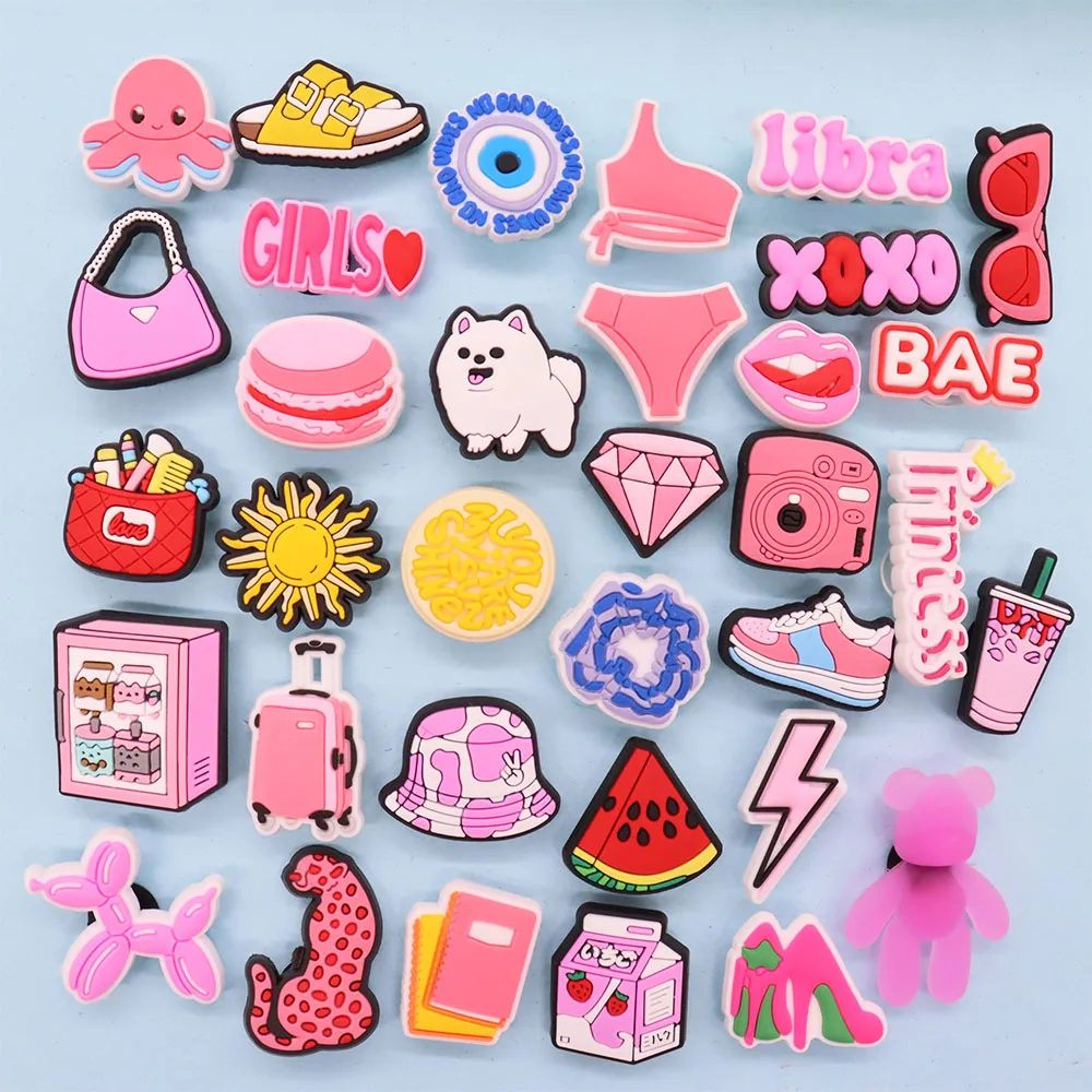 Hot Sale 1pcs PVC Shoe Charms Pink Camera Octopus Diamond Macaron PVC Accessories Slippers Decorations For Kids Birthday Present