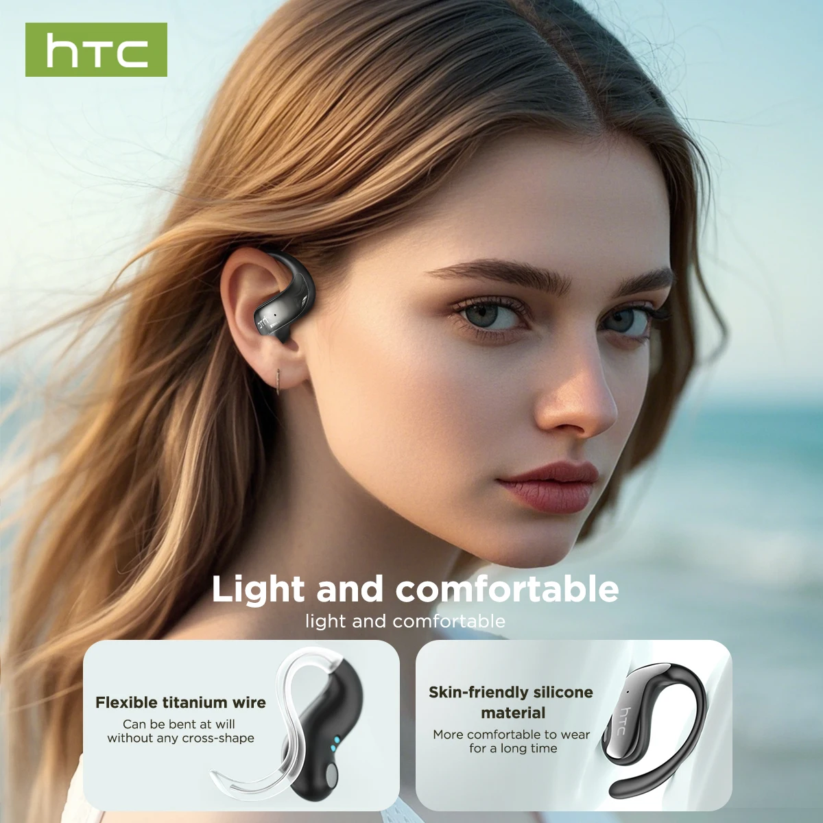 HTC Original NE19 AI Translate Bluetooth Earphones OWS Open Ear Business Travel Wireless Headphones Music Stereo Sound Earbuds image 5