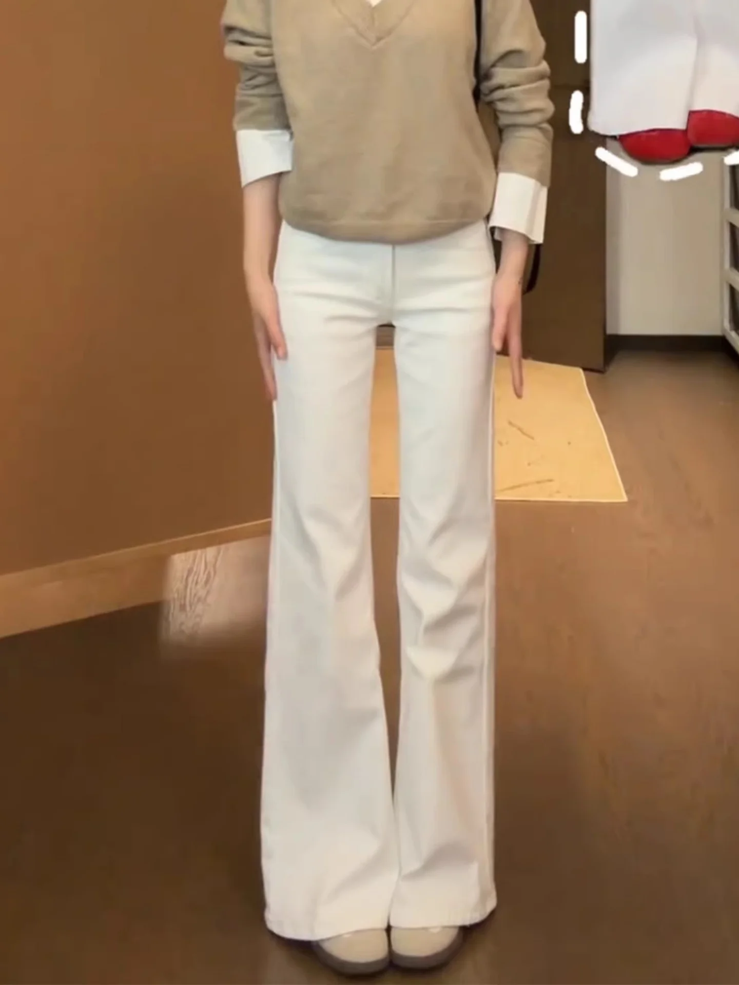 

White Fleece Lined Flared Jeans Women's plus Size High Waist Slimming Wide Leg Pants Comfortable Loose Fit Casual Denim