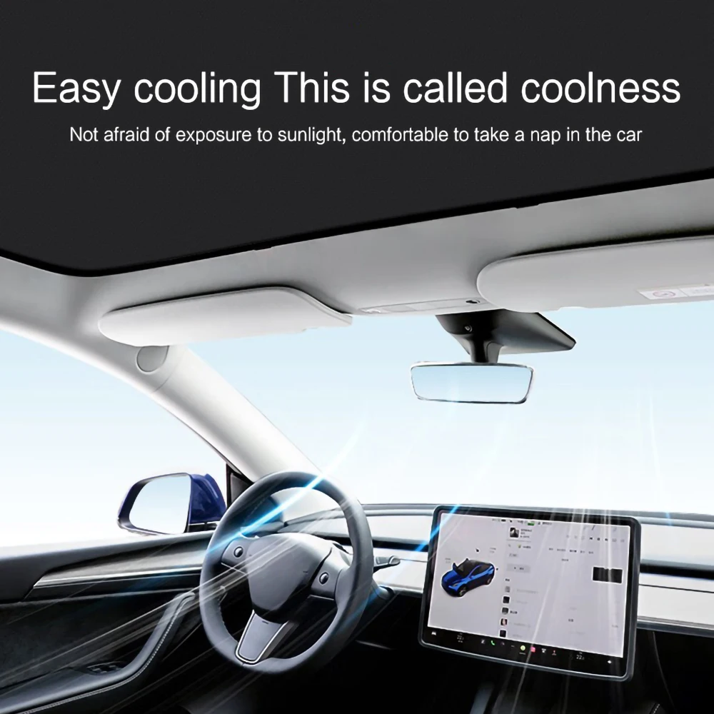 AJIUYU Sunshade For Tesla Model 3 / Y Sunroof Sun Shade 2021-2024 New Anti UV cooling Elastic Fabric Buckle Skylight Accessory