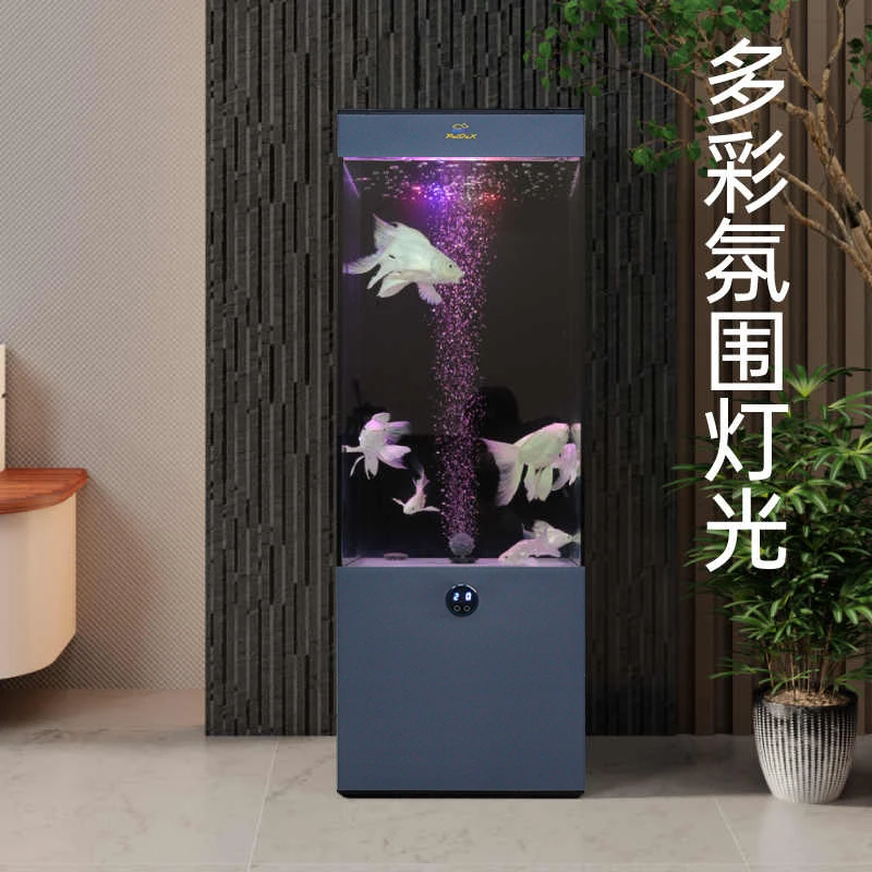 new goldfish tank living room TV cabinet next to floor silent ultra-white glass vertical square ecological bottom filter aqu