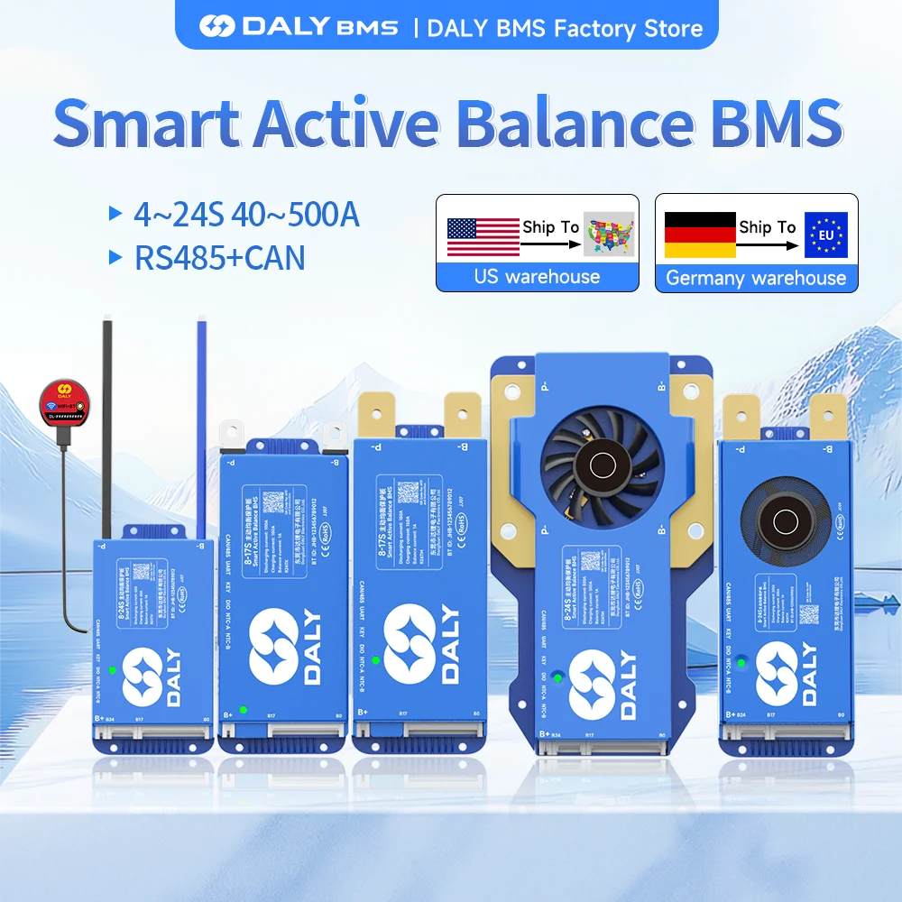 Daly BMS 4S 8S 10S 13S16S 17S 24s Smart bms wifi Active balance BT 200A 100A 150A Lifepo4 Li-ion bms lifepo4 German US Shipping
