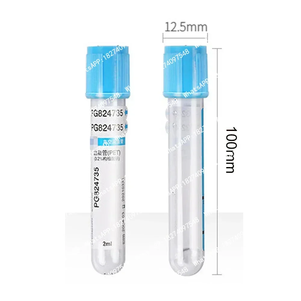 2/5/10ml Disposable Sterile Vacuum Blood Collection Tube Sodium Citrate 1:9 Laboratory Test Tube PET Tubes Blue Cap 100Pcs