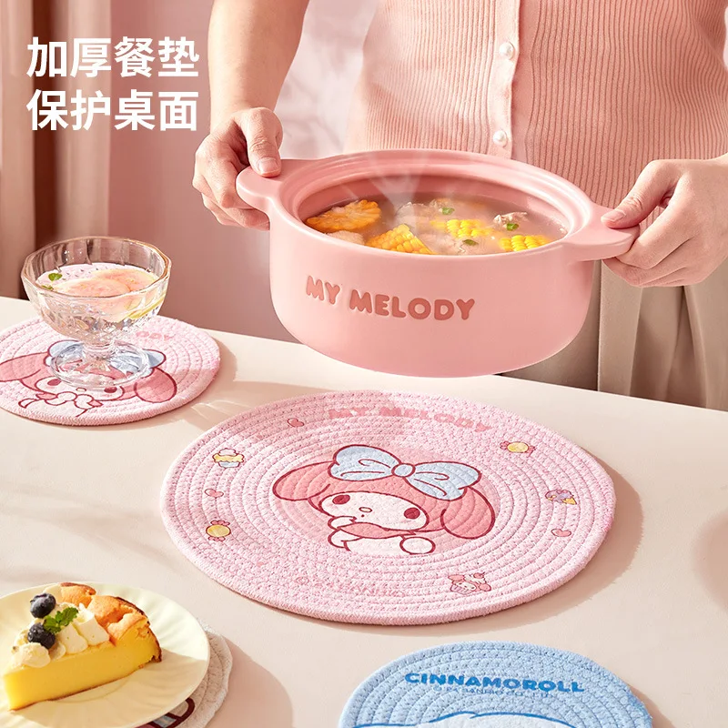 Sanrio Коврик для столовых приборов с героями мультфильмов, изоляционный коврик для чаши Cinnamoroll My Melody Cinnamoroll Kawaii, новый противоожоговой коврик для стола, подставка