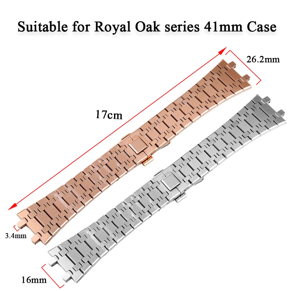 

Silver/Rose Gold/Black Watchband 26mm 316L Solid Stainless Steel Bracelet Suitable For AP ROYAL OAK Watch Accessories