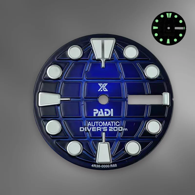 

NH36 Dial 28.5mm S Dial Green Lume Double Date Window Suitable for NH36 Movement Watch Modification Parts
