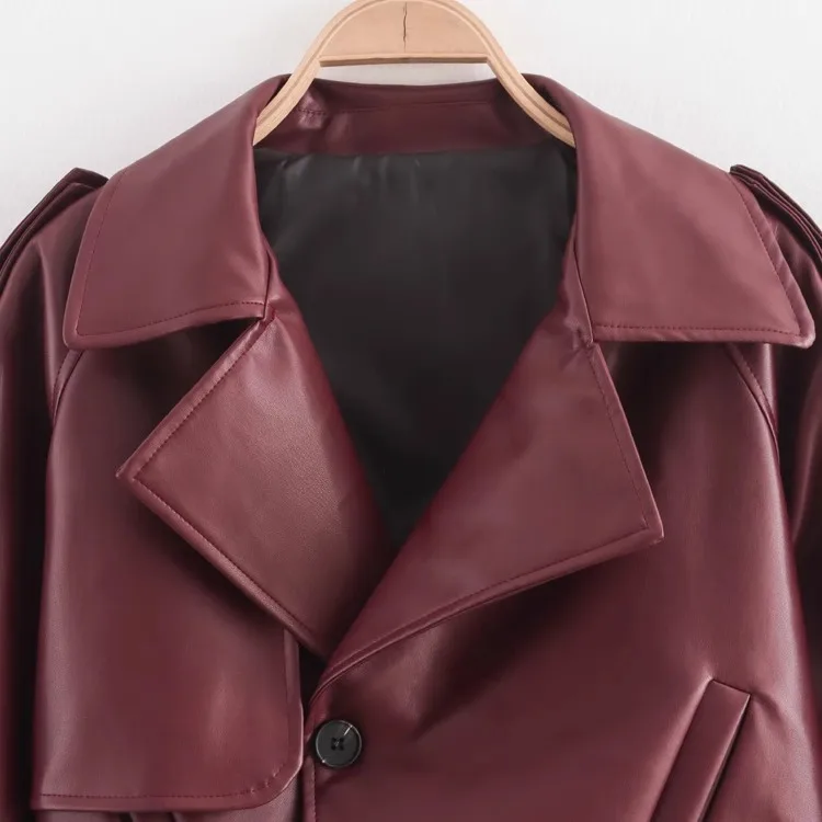

ZBZA Faionable Street Sle Motorcycle Jaet ort Leather Coat oulder Pad Design Women's Autumn New Arrival Polyester F...
