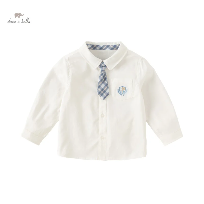 Dave Bella Children White Shirt Clothes 2024 New Spring Boys Baby Pure Cotton Fashion Formal Gentleman Top Party DB1248173