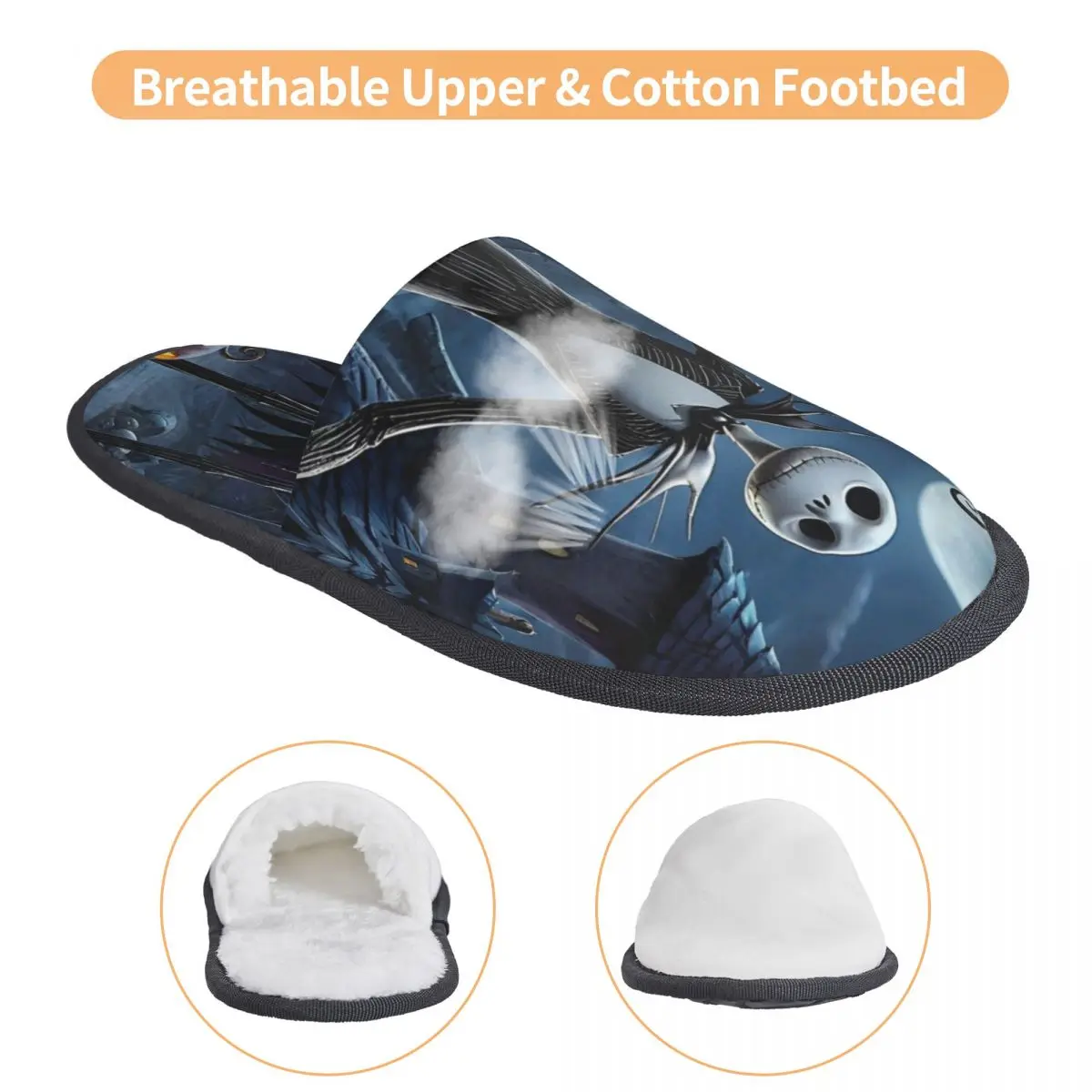 مخصص الكابوس قبل عيد الميلاد شبشب منزل النساء مريح رغوة الذاكرة القوطية جاك Skellington الانزلاق على سبا النعال الأحذية