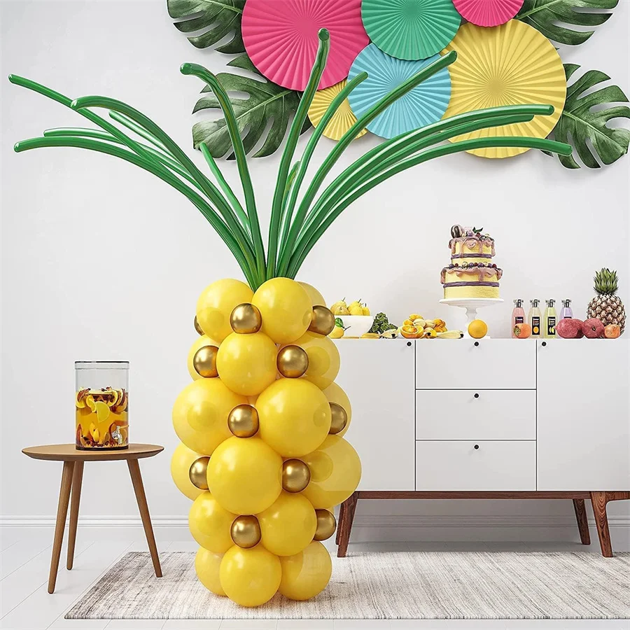 60 Tropical Flower Lei Pineapple Balloons - Pineapple Shaped Decorations for Birthday, Hawaiian Beach, and Summer Party