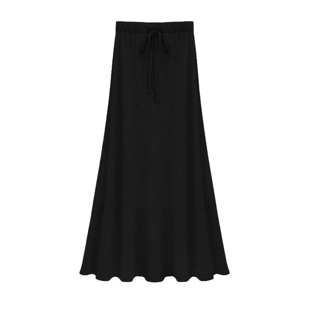 Women Skirt Adjustable Drawstring High Waist Side Slit Large Hem Long Skirt Solid Color A-Line Skirt