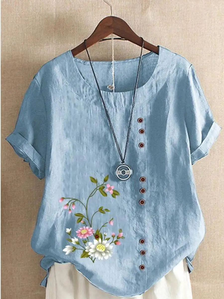 conjunto-de-duas-pecas-feminino-de-algodao-e-linho-camiseta-de-manga-curta-soltinha-plus-size-vintage-com-botoes-bordado