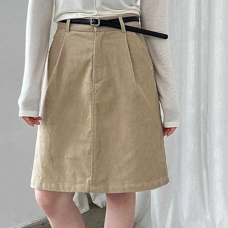 2026 Women Spring Chic Skirt Corduroy Material High Waist  A-Line Skirt Saia Longa Falda Jupe