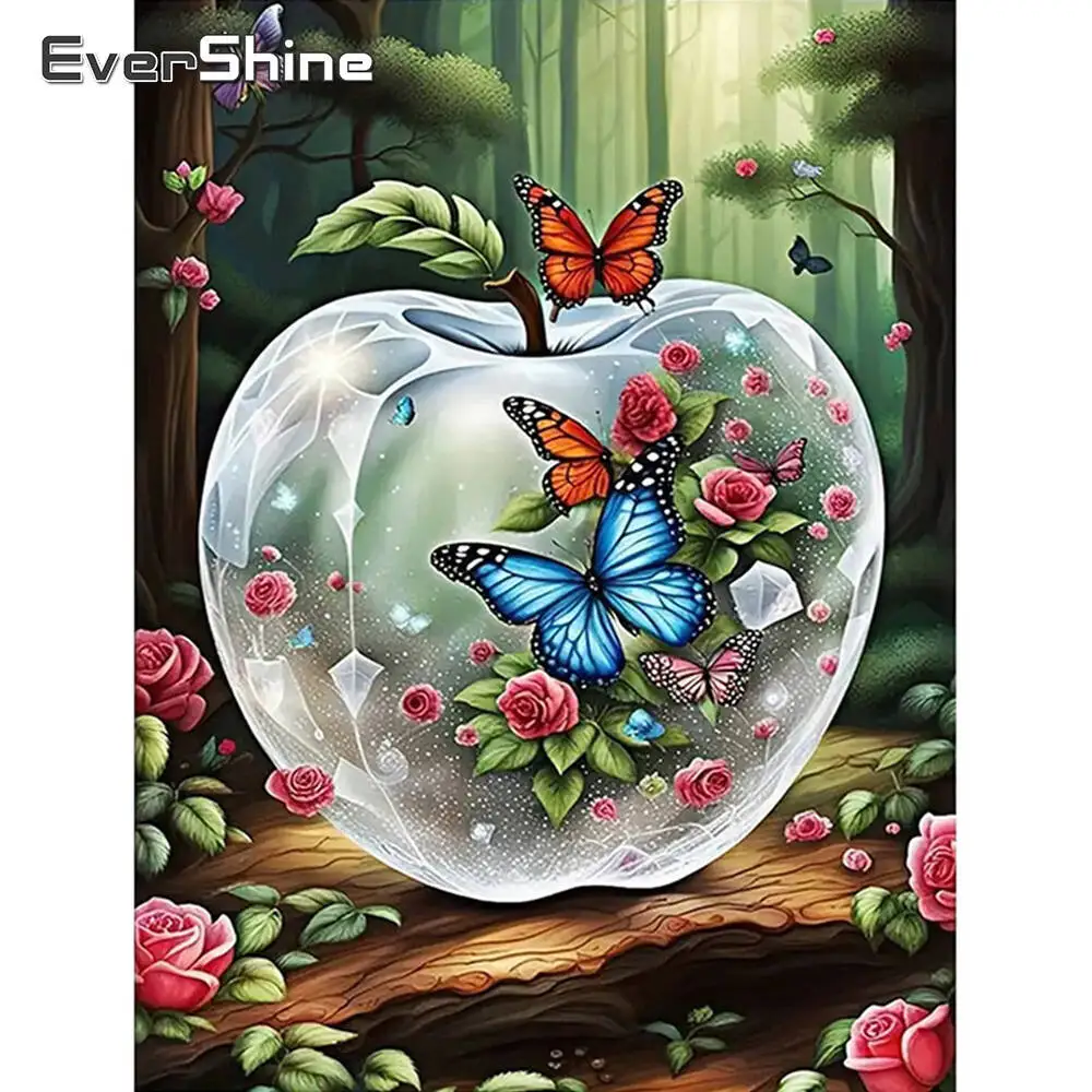 Evershine, bordado completo de diamantes, paisaje abstracto de manzana, nueva llegada, pintura de flores, mosaico artesanal, mariposa, regalo para niños