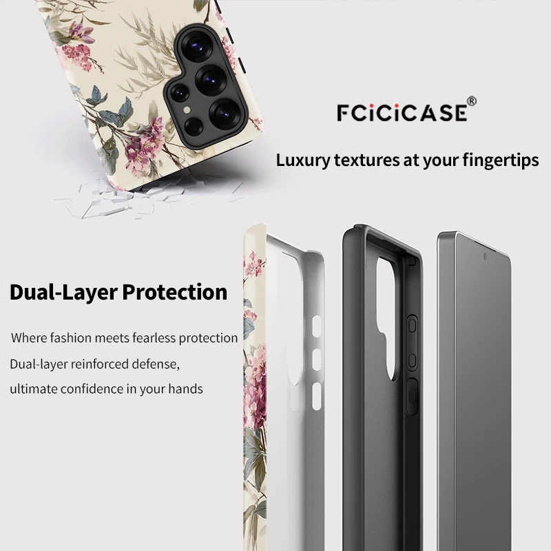 Fcicicase S23 + حافظة هاتف لهاتف سامسونج جالاكسي S25 الترا S 24 S24 + S20 FE S23Plus مقاومة للصدمات زهرة نمط أكريليك خلفي Funda #3