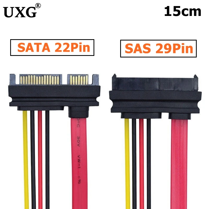 SAS To SATA Cable,SFF-8482 SAS 29 Pin To SATA 22Pin Hard Disk Drive Raid Extension Cable With 15Pin SATA Power Port