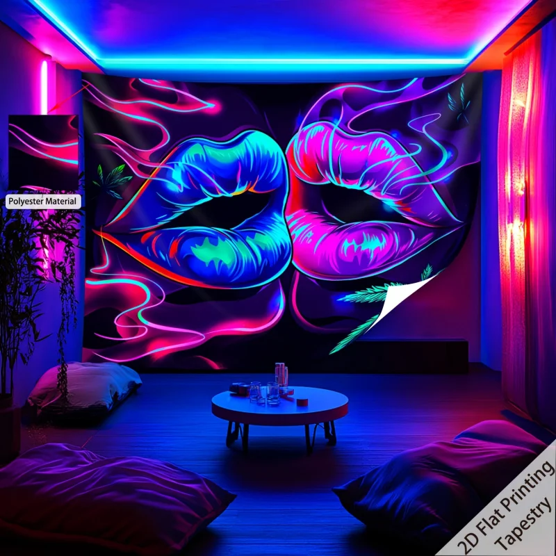 VIKAMA Neon Halo Contrast Lip Tapestry Suitable For Bedroom, Office, Living Room, Dormitory, And Guesthouse Wall Decoration
