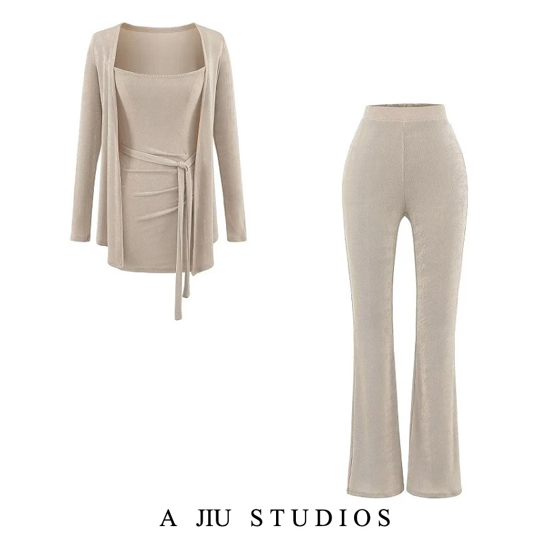 

Шикарный женский комплект Bell Bot Long Sve с высокой талией, повседневные брюки длиной до пола, модные уличные брюки, осень, весна, лето