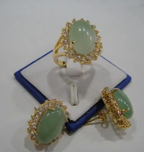 

Hot sale new Style Hot! Nature green jade Crystal Earrings ring Set