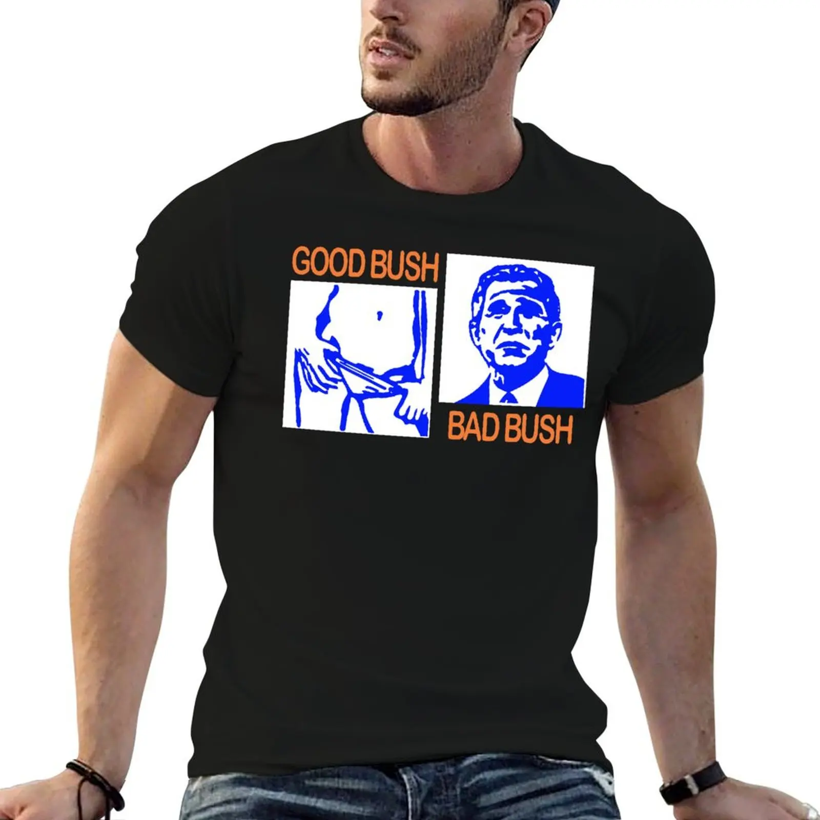 Good Bush Bad Bush Funny George W. POTUS USA Vintage T-Shirt Daily Wear Plain Short Sleeve Shirt