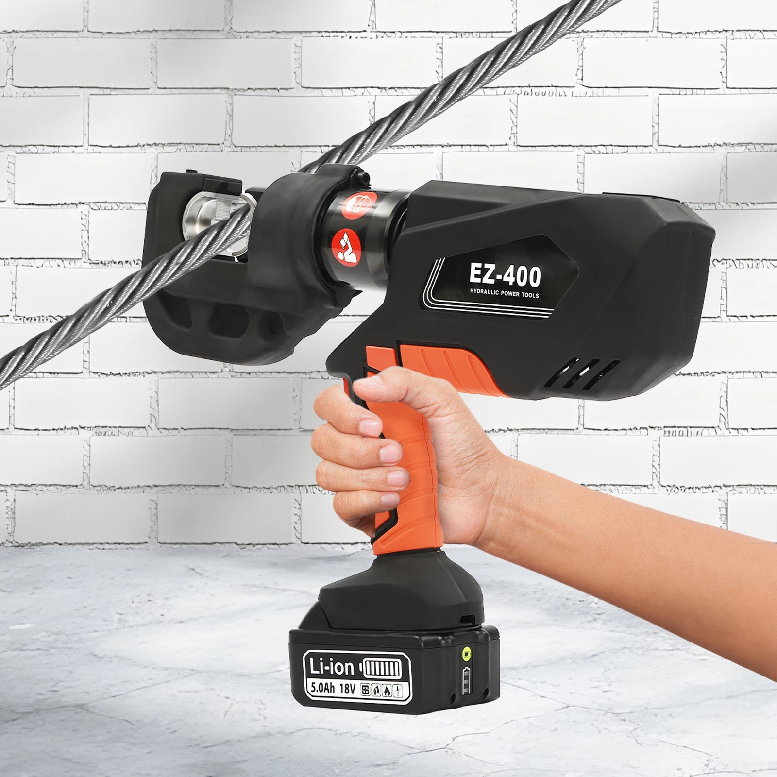 كماشة تجعيد هيدروليكية من الفولاذ 40Cr قابلة لإعادة الشحن EZ-400، مكشكش سلكي هيدروليكي كهربائي أسود لإصلاح الطاقة الكهربائية