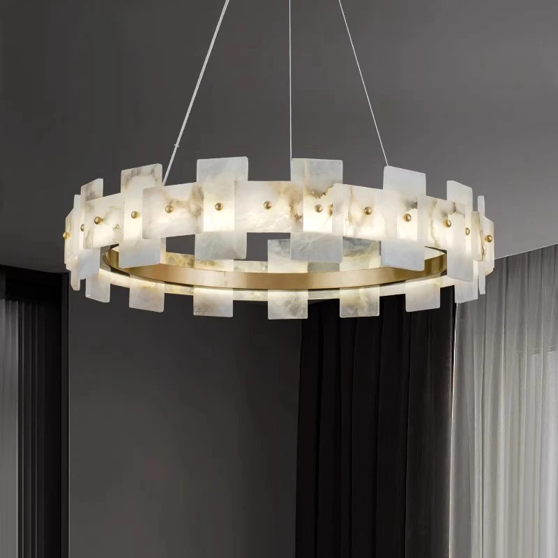 

Modern Marble Chandelier For Living Room Luxury Suspended Ceiling Chandelier Dinning Room Villa Circle Hanging Lighting