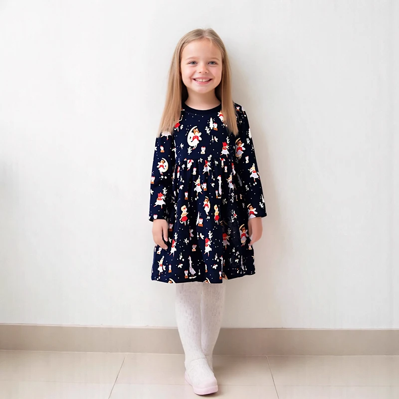 

SAILEROAD Baby Girls Kids Clothes 2025 Autumn Spring Dress Cotton Cartoon Angels Applique Long Sleeves Dresses Vestidos