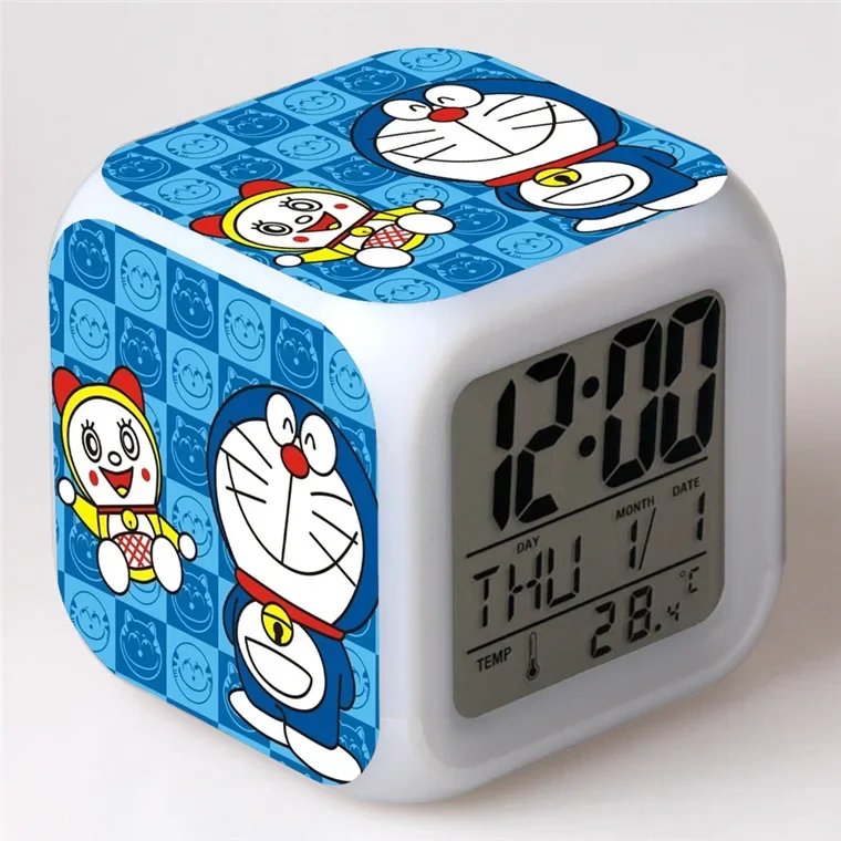 New Cartoon Doraemon Alarm Clock Doraemon Student Gift Colorful Alarm Clock Color Changing Square Clock Best Birthday Gift