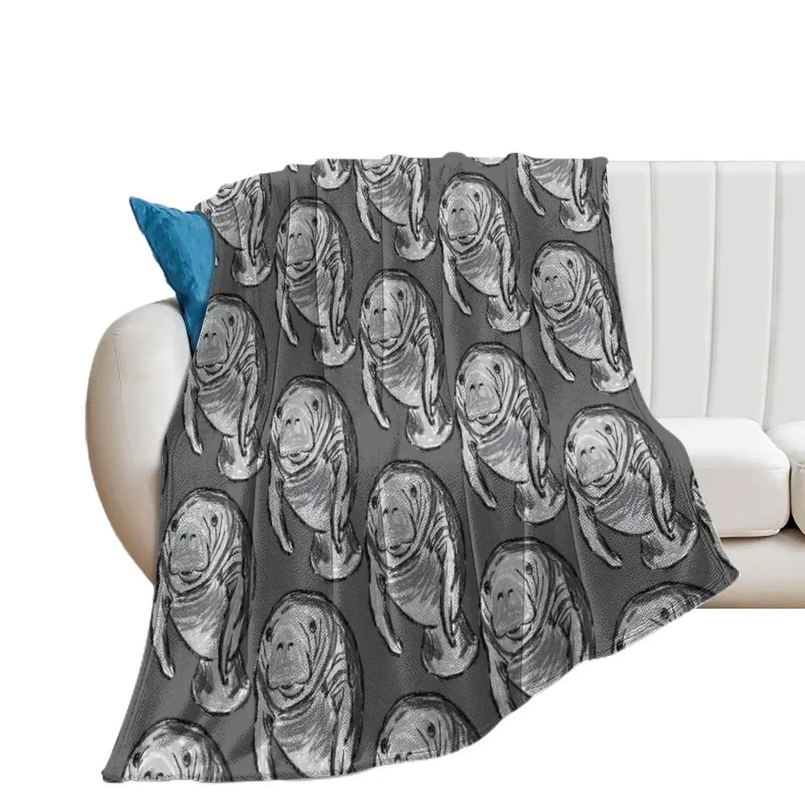 Artwork of a Manatee Throw Blanket Polar Retros Blankets