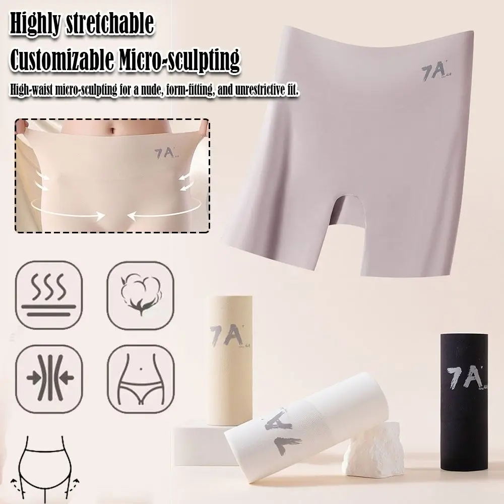 

New High Waist Ice Silk Panties Seamless Anti Friction Slimming Underwear Tummy-Control Hip-Lifting Boxer Panties Women