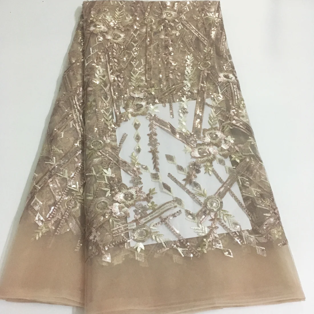 New Design Pink Gold French African Lace Fabric 2025 High Quality Sequins Nigerian Lace Fabric For Women Party Dress Sew KYX2402