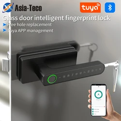 Tuya inteligente fechadura da porta de madeira senha impressão digital bluetooth botão eletrônico chave mecânica autolock app desbloquear dígito botão bloqueio