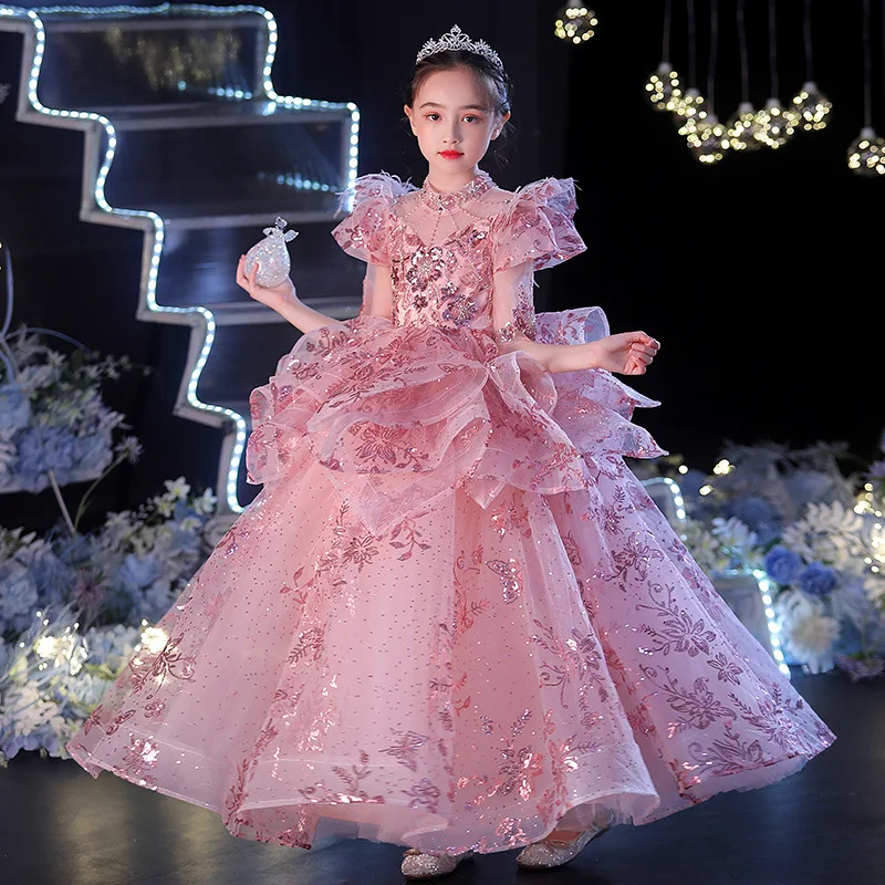 Children's Evening Gowns for Birthdays Fluffy Gauze Flowers Wedding Costumes High-end Princess Dresses Fashionable Fashion Shows