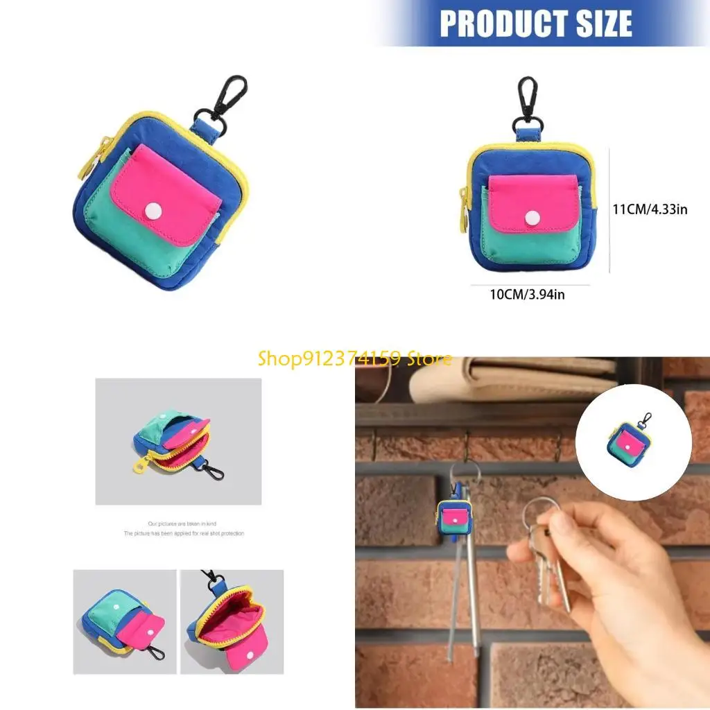 G5AE Trendy Color Contrast Small Wallet Polyester Lightweight Portable Coin Purse For Coin Daily Use