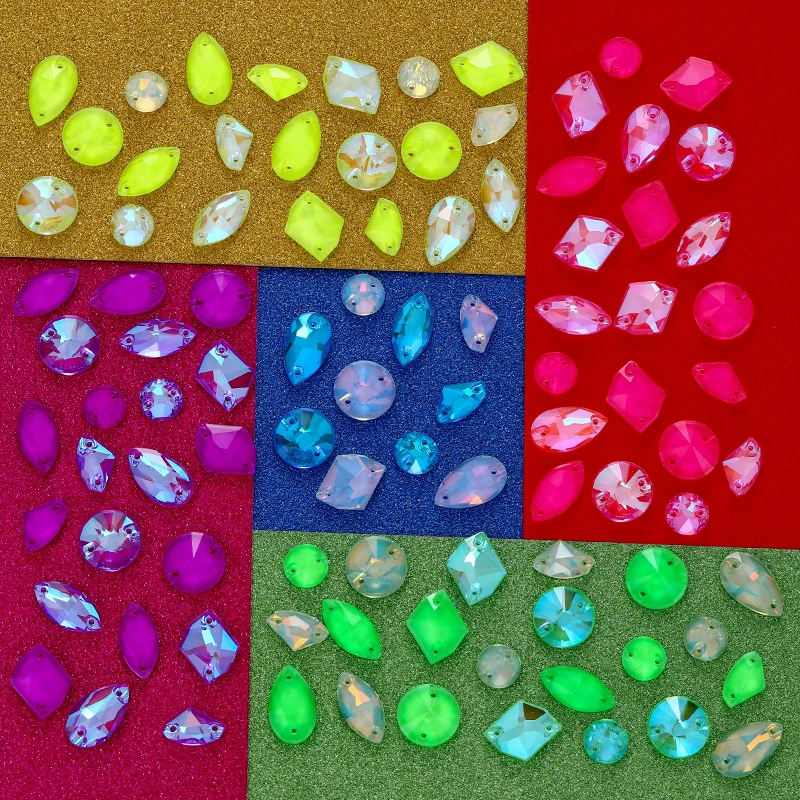 QIAO K9 Glas-Aufnähsteine Neon Opal AB Jelly Flachkristalle für Kleidung, Dekoration, DIY-Bastelarbeiten, Großhandel – Detail 5