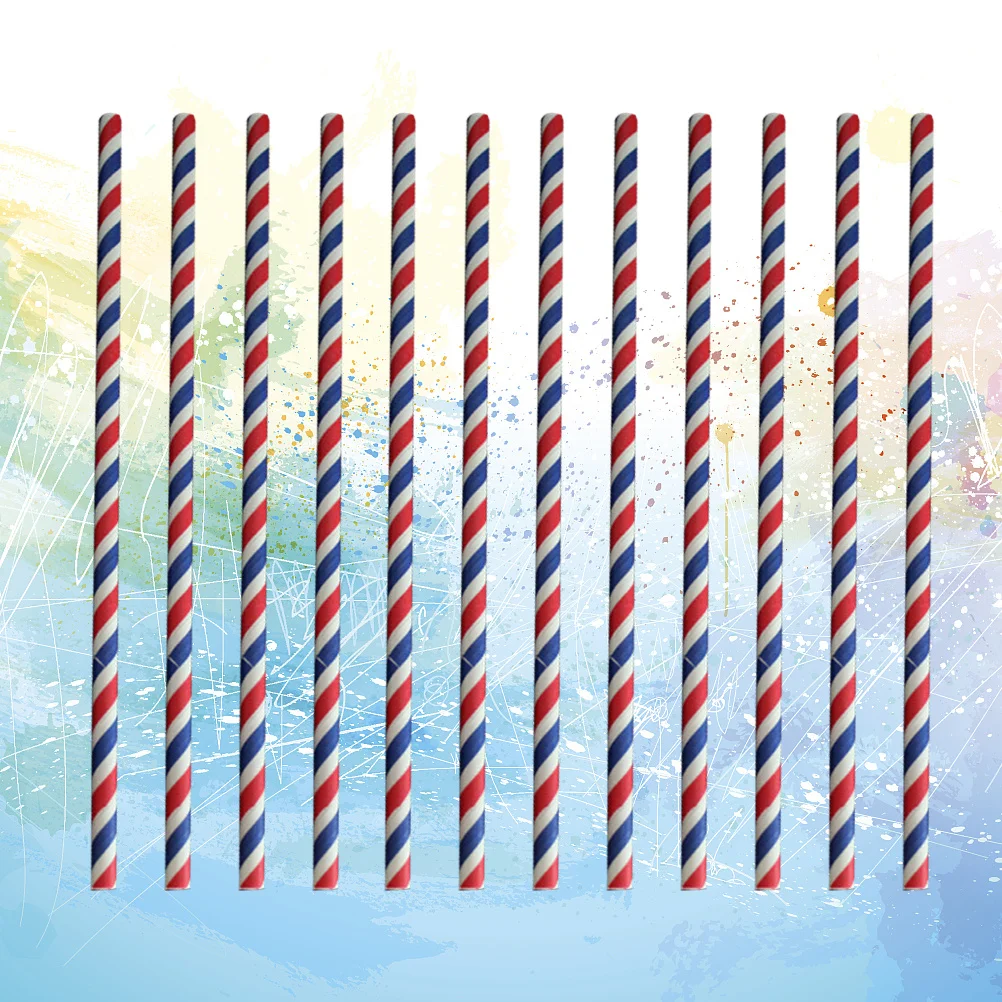 

200pcs Paper Drinking Straws Biodegradable Straight Straws For Party Coffee Tea Decorative Use Red Blue White Stripe
