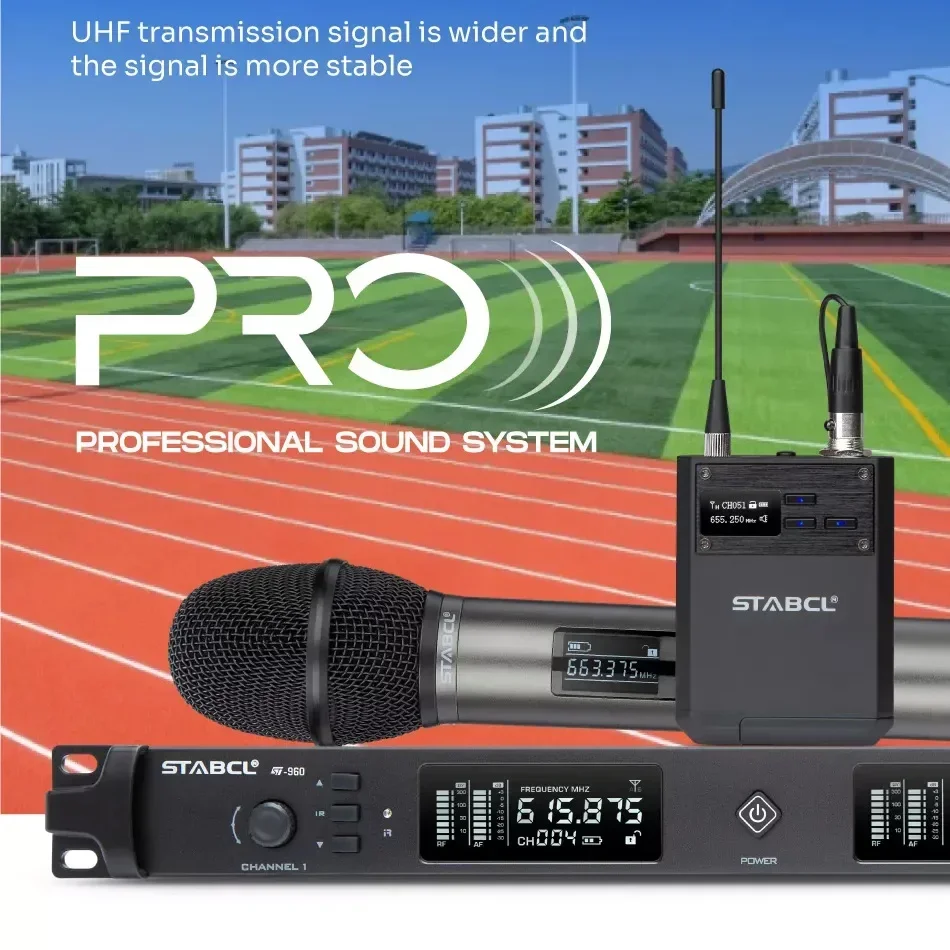 ST-960 500 meters UHF  microphone wireless professional  2 channels receive cordless mic for church  speech Stage performance