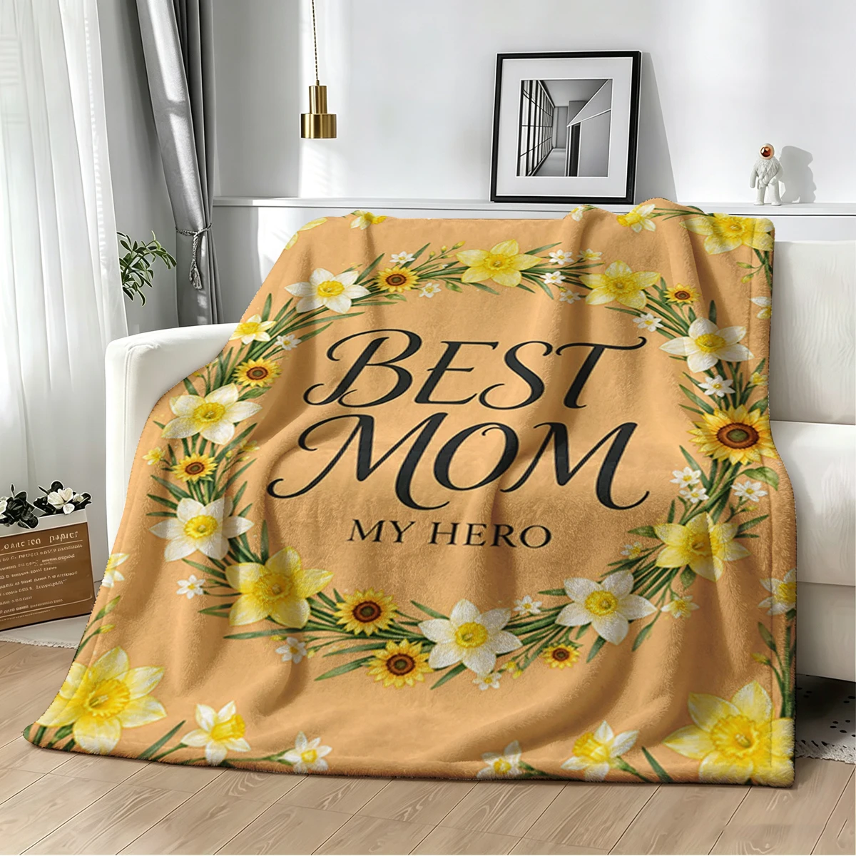 Best Mom Daffodil Heart Mint Super Soft Flannel Blanket Fuzzy Warm Throw Blanket for Bed Couch Cozy Plush Bed Cover All Season