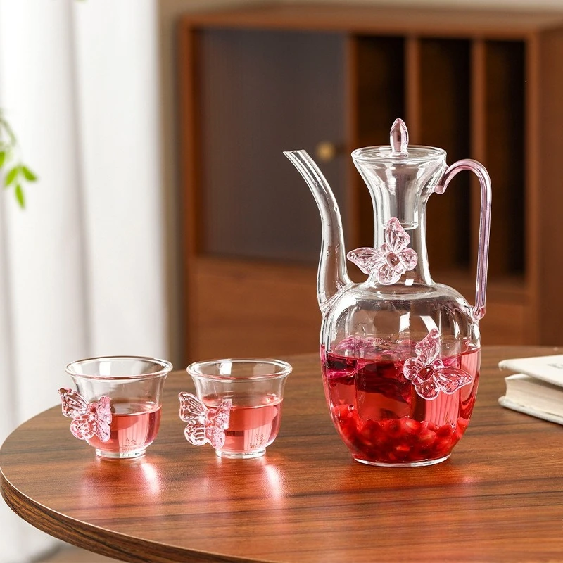 

Flower Teapot Tea Maker Heat-resistant Glass Teapot Set Chinese Butterfly Decoration Home Decoration Teacup Tea Set Ladies' Gift