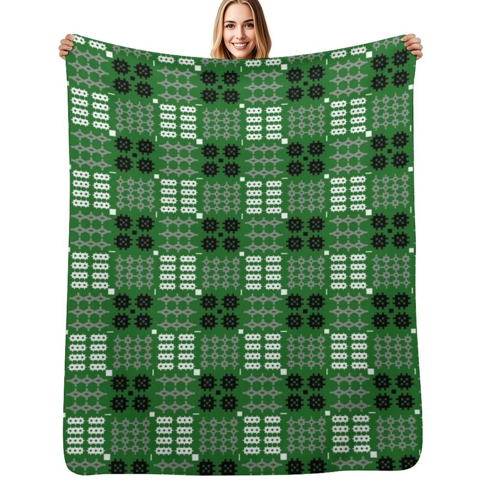 

Welsh Tapestry Pattern, Carthen Cymraeg, Cymreig (green) Throw Blanket Heavy Hair Blankets