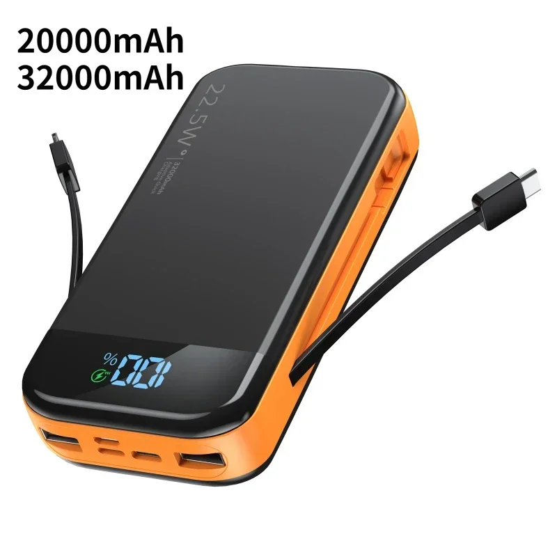 

20000mAh 32000mAh PD20W Fast Charging with Built-in Cable Power Bank UL Mobile Phone Accessories Phones Power Bank Black/Orange