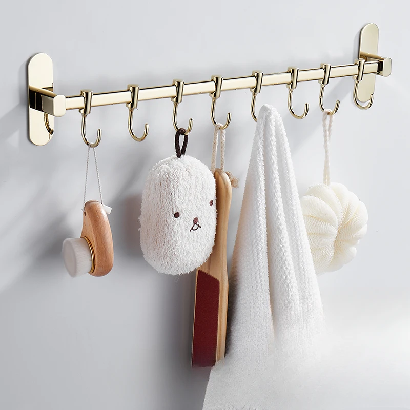 

Drill Free Towel Hooks Stainless Steel Electroplated Bathroom Restroom Row Clasp Waterproof Coat Hanger Reliable Hanging