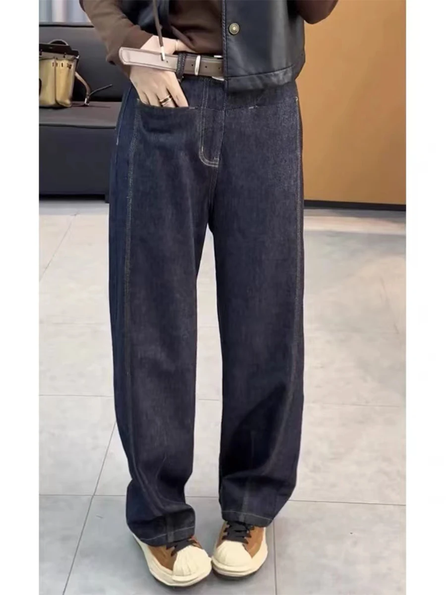 

Loose High Waist Straight Leg Jeans Women's plus Size Spring Autumn Pear ape Body Casual Wide Leg Pants Blue Denim