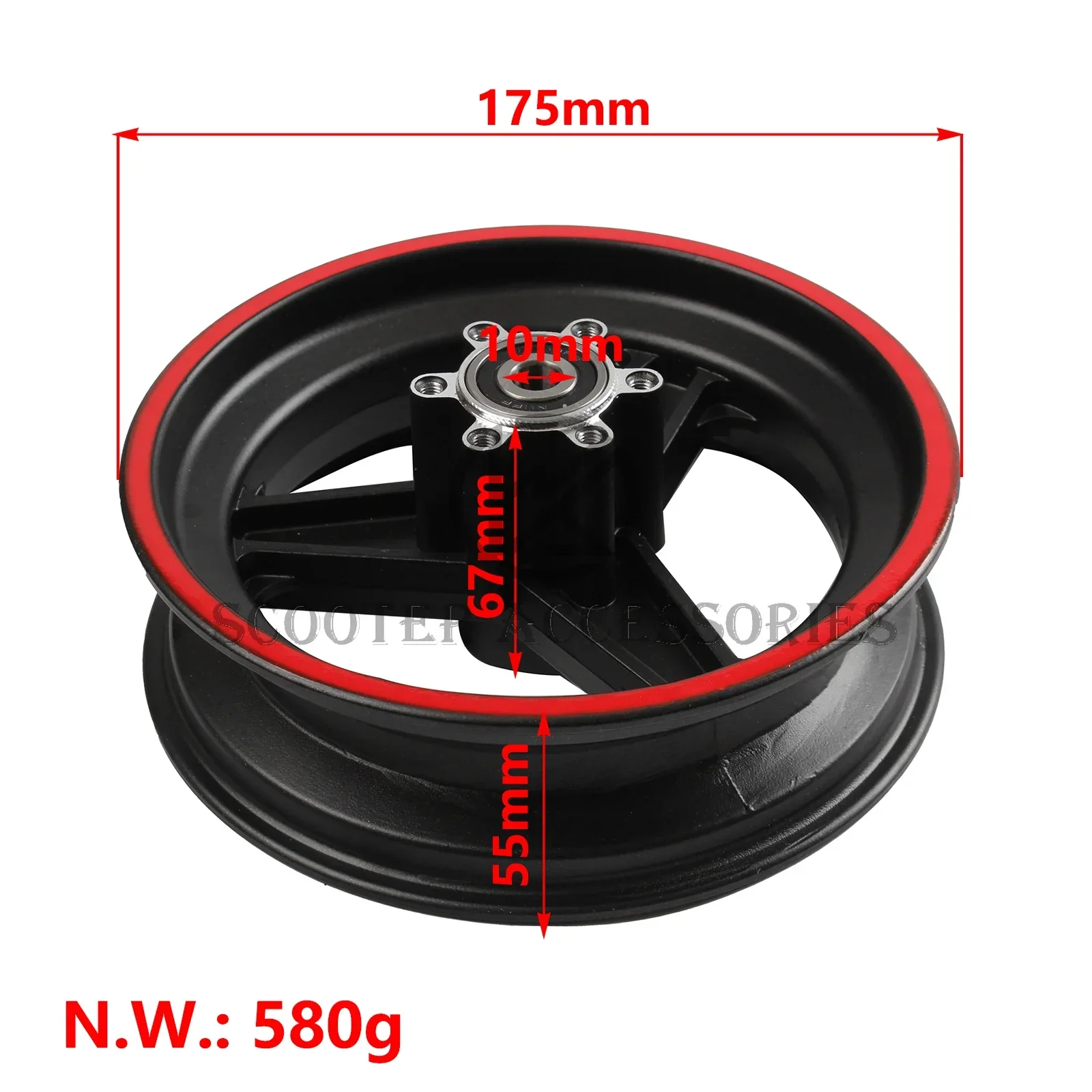 6.5 بوصة سبائك الألومنيوم محور عجلات لإطارات 10x2.75-6.5 10x2.70-6.5 أو استخدام 90/65-6.5 85/65-6.5 الإطارات سكوتر كهربائي حافة أجزاء