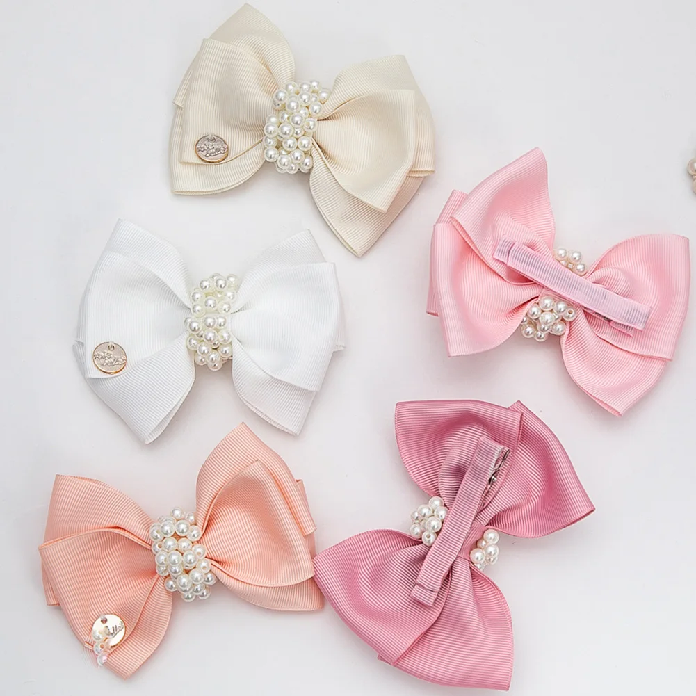 Fashion Hair Bow Clips For Girls Pearl Boutique Flower Hairpins Princess Bow Lips Hair Clip Kids Hair Ornaments Accessories