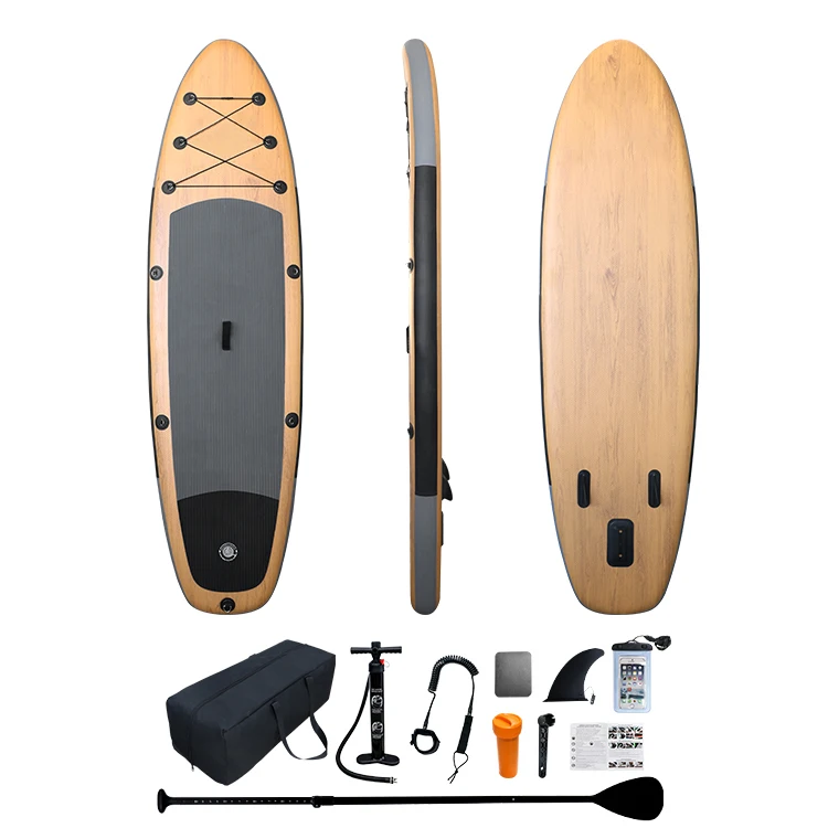 2023 mais recente design estilo madeira remo inflável sup board aventura inflável placa de remo de bambu