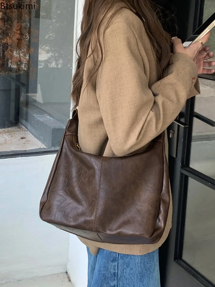 2026 Women Handbag Ultra Soft Foldable Stylish Slouchy Tote Purses Soft PU Leather Crossbody Bag Vintage Slouchy Bag with Zipper