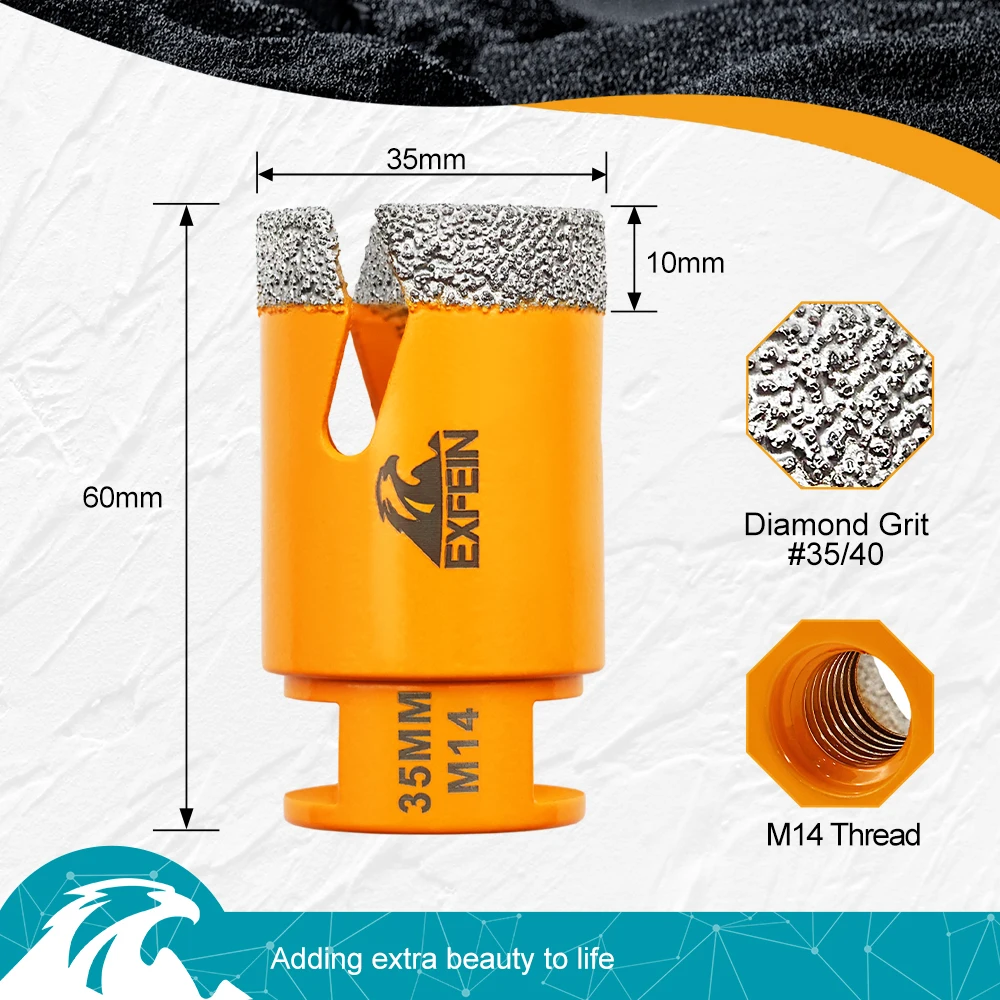 DT-DIATOOL 1pc M14 Thread Diamond Drill Core Bit for Porcelain Tile Granite Marble Stone - Hole Saw Drill Crown