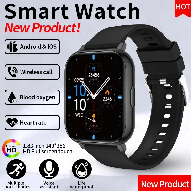 

Умные часы LIGE Fitness Health Monitor 2026 New с HD-экраном 1,83 дюйма, функцией напоминания о звонках, Bluetooth-звонками, водонепроницаемые, для мужчин и женщин